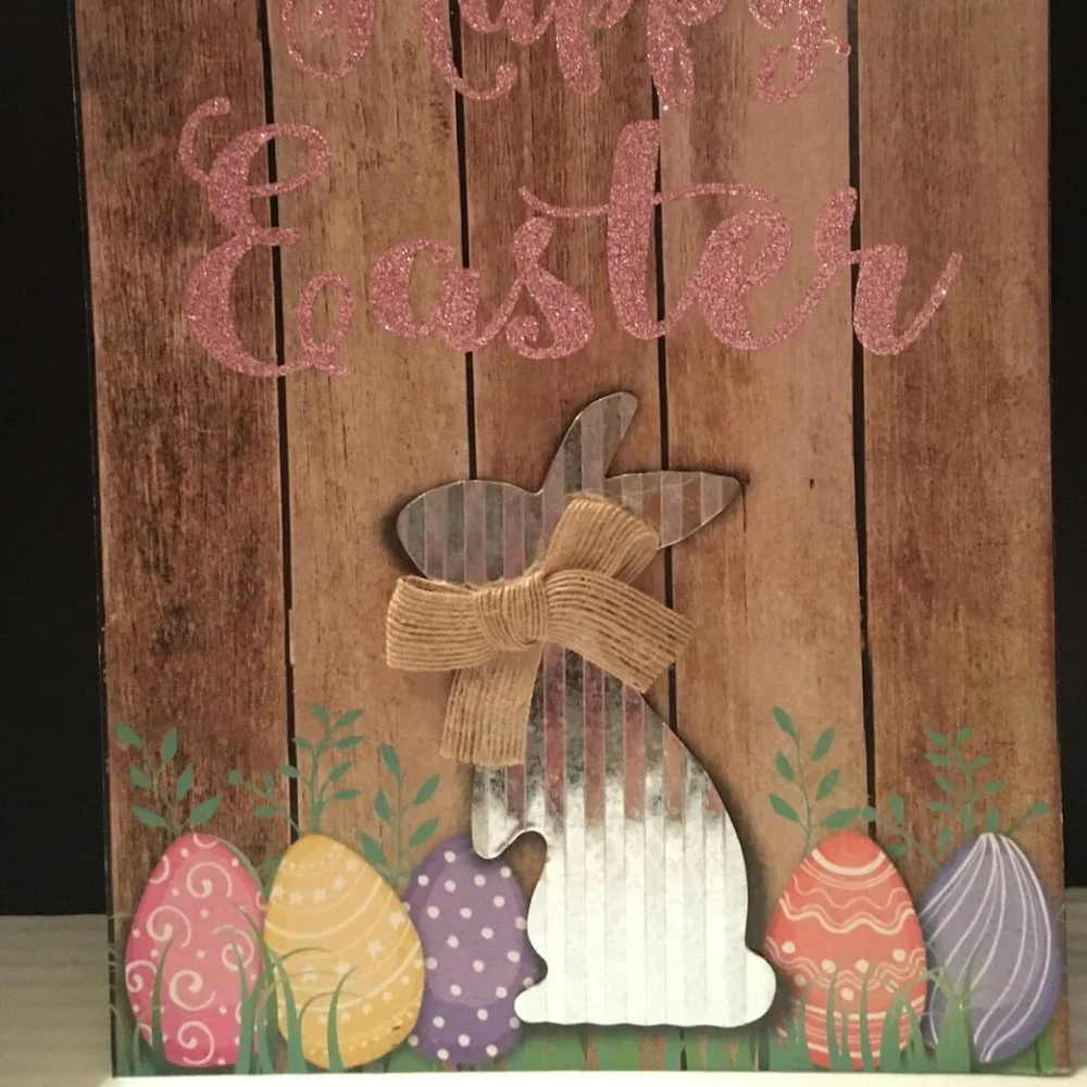 Happy Easter Wall Hanging Sign Rustic Wood Galvanized Metal